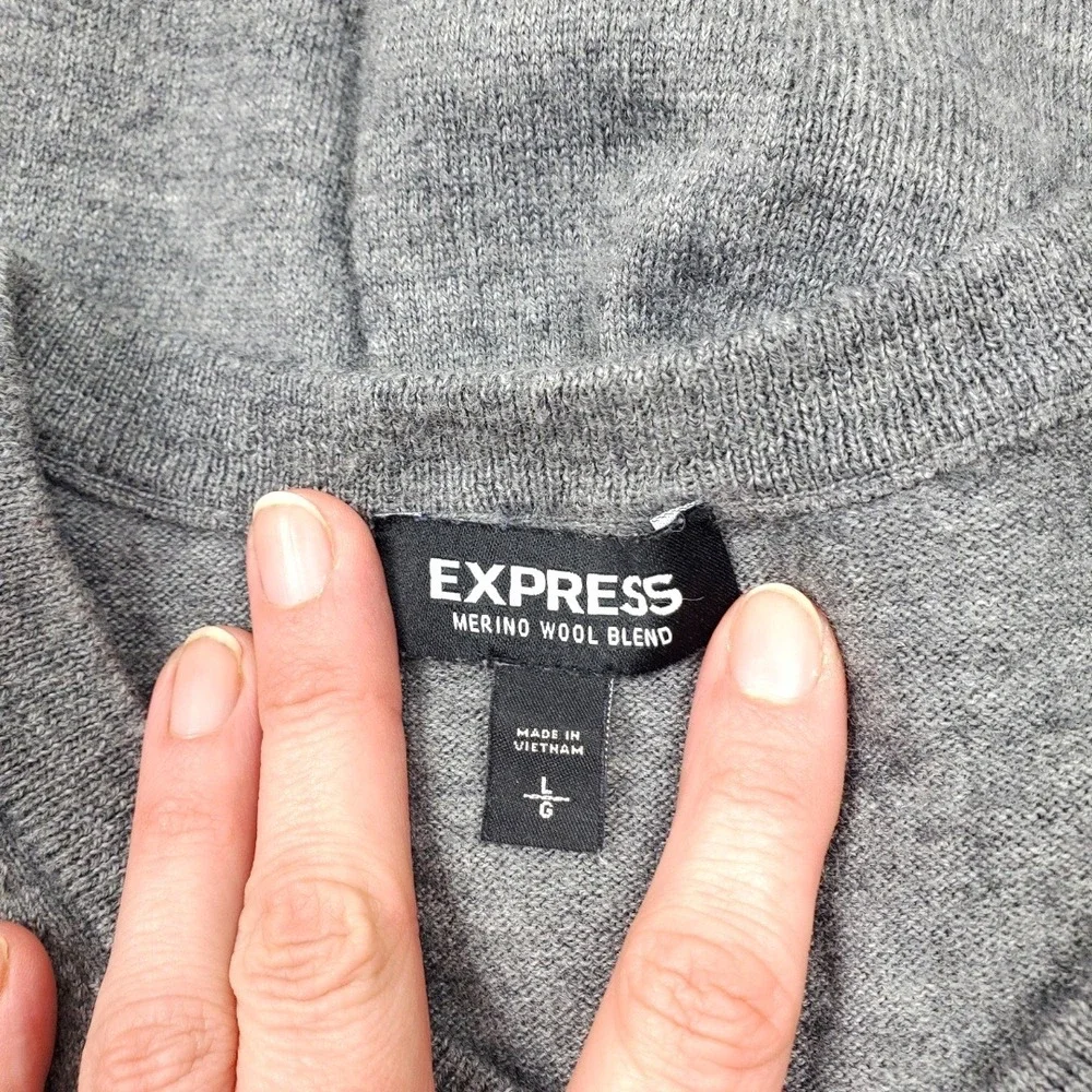 Express Mens‎ Merino Wool Blend V-Neck Sweater Heather Grey Large Regular Fit